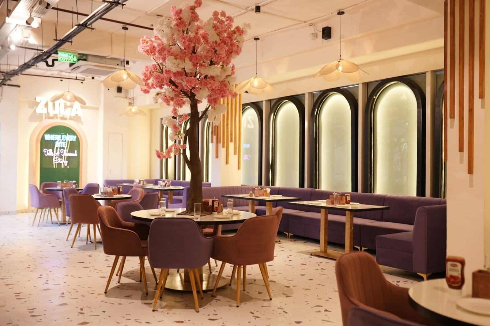 KW Blue Pearl café lounge with arched banquette seating