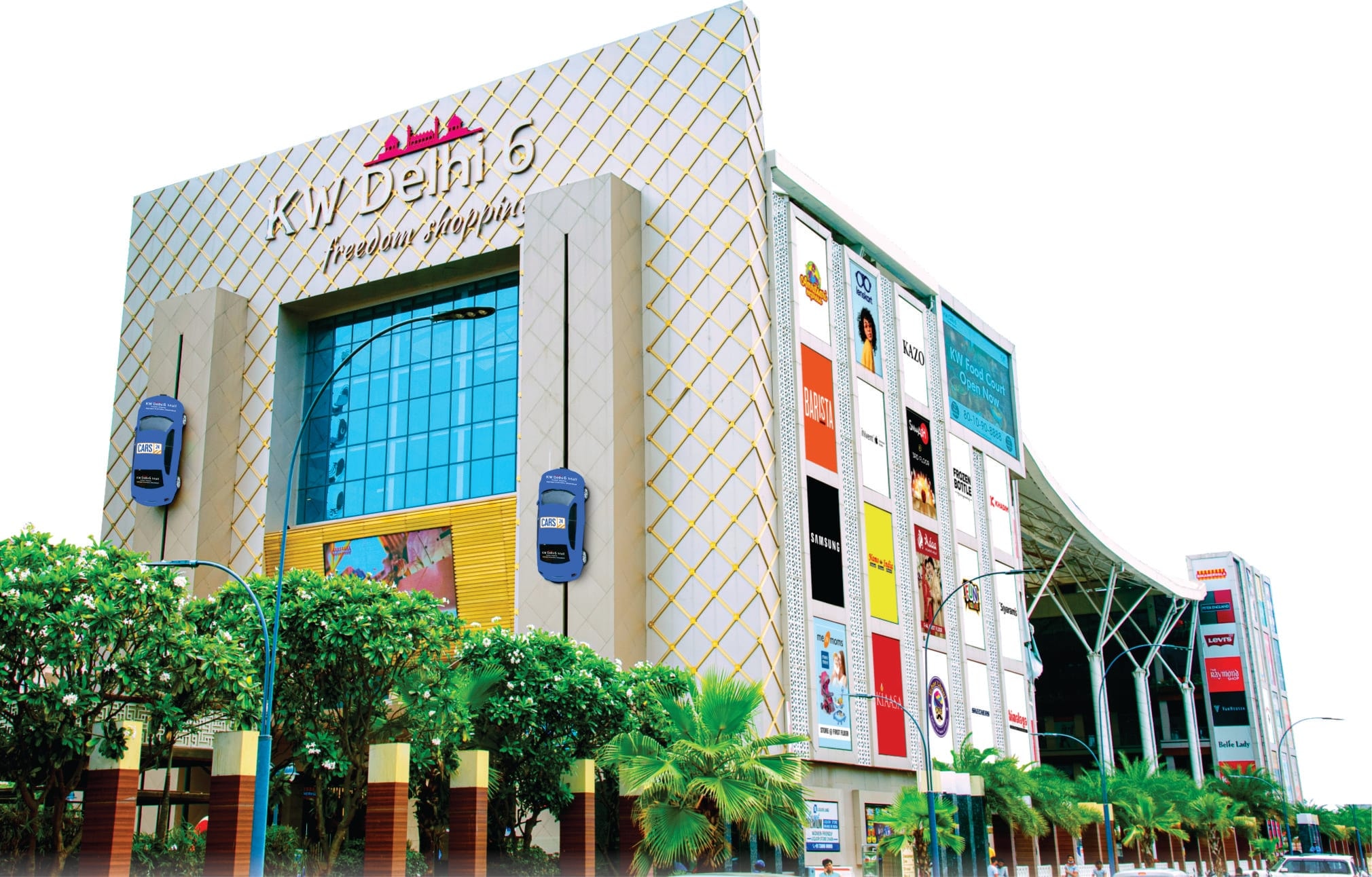 KW Delhi 6 grand entrance with the vertical motor-car facade installation